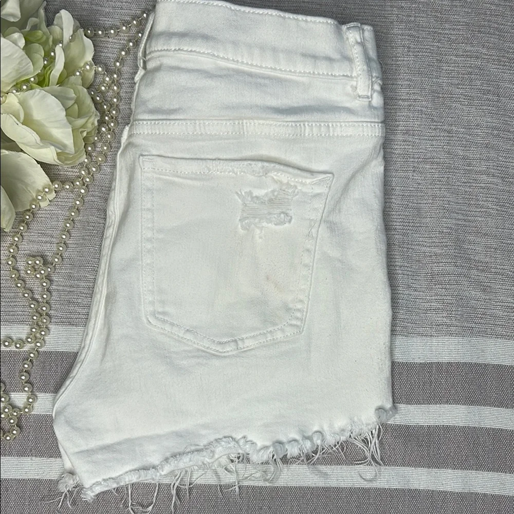 Express White Jean Shorts with Distressed Hem